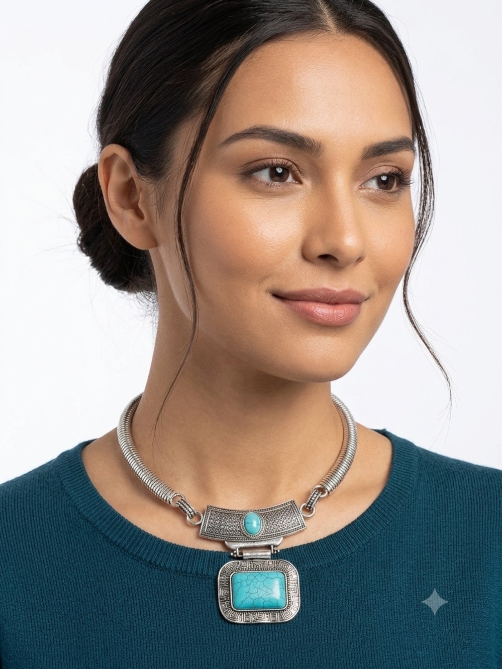 Silver-Tone Turquoise Statement Necklace - Women Jewelry